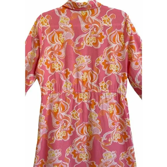 J.McLaughlin Foley Linen-Blend Dress Pink Trinidad Abstract Medium Beachy Resort - Picture 9 of 14